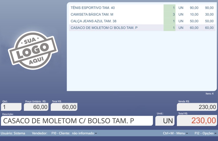 Tela do sistema Stage - Tela Caixa